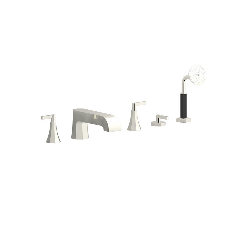 Bain douche art-déco 5 trous sur gorge avec inverseur et kit douche : chromé, or, or rose, or pâle, platine BL396