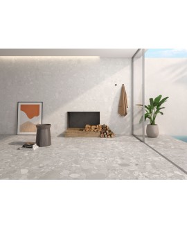 Carrelage imitation terrazzo uni gris clair mat rectifié 60x60cm, 60x120cm, Géocolorado perla