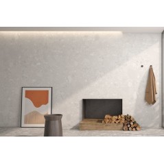 Carrelage imitation terrazzo uni blanc mat rectifié 60x60cm, 60x120cm, Géocolorado blanco