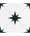 Carrelage étoile imitation carreau ciment, noir sur fond blanc promotion, 22.3x22.3cm geollevent black