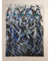 Peinture contemporaine, tableau moderne figuratif, acrylique sur toile 100x73cm intitulée: poissons bleus