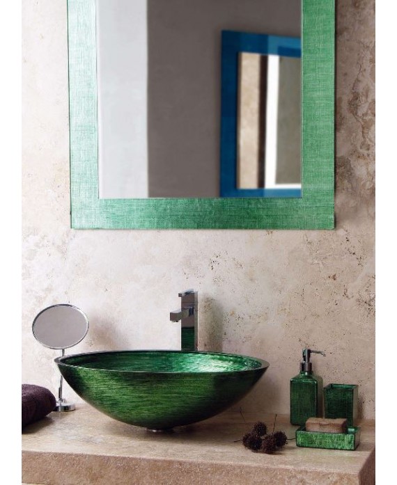 miroir avec cadre en verre décoré couleur émeraude 70x90cm