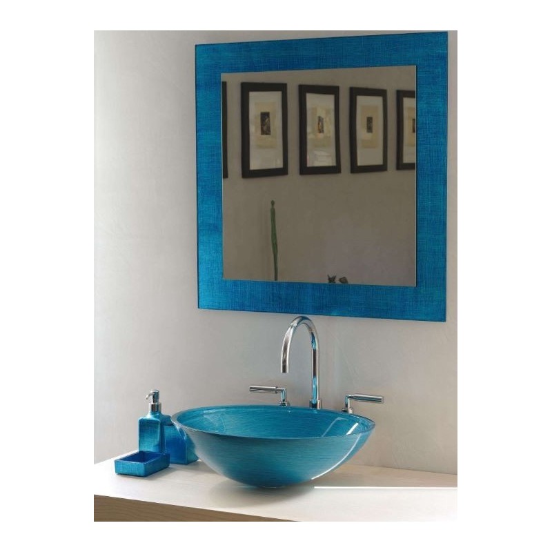 miroir avec cadre en verre décoré couleur turquoise 70x70cm