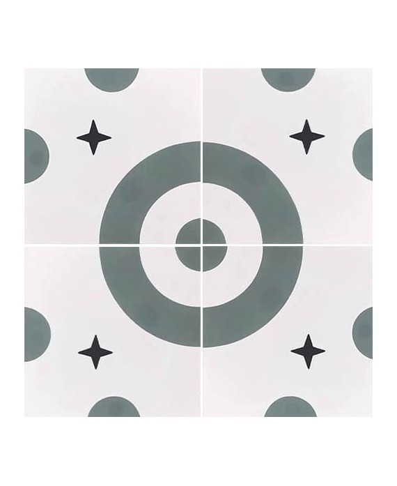 Véritable carreau ciment contemporain design rond vert sur fond blanc 20x20cm 7661-3 assemblage