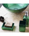 ensemble d'accessoires de lavabo en verre décorés couleur vert émeraude