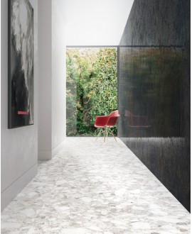 Carrelage imitation terrazzo gris clair poli brillant rectifié 120x120, 90X90, 60x120, 60x60cm, santavenistone pearl