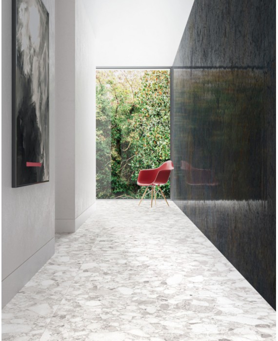 Carrelage imitation terrazzo gris clair mat rectifié 120x120, 90x90, 60x120, 60x60cm, santavenistone perle