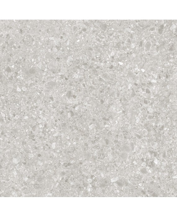 Carrelage imitation terrazzo teinté dans la masse, gris clair rectifié 59.3x59.3, 60x120, 120x120cm Viv ceppo gris