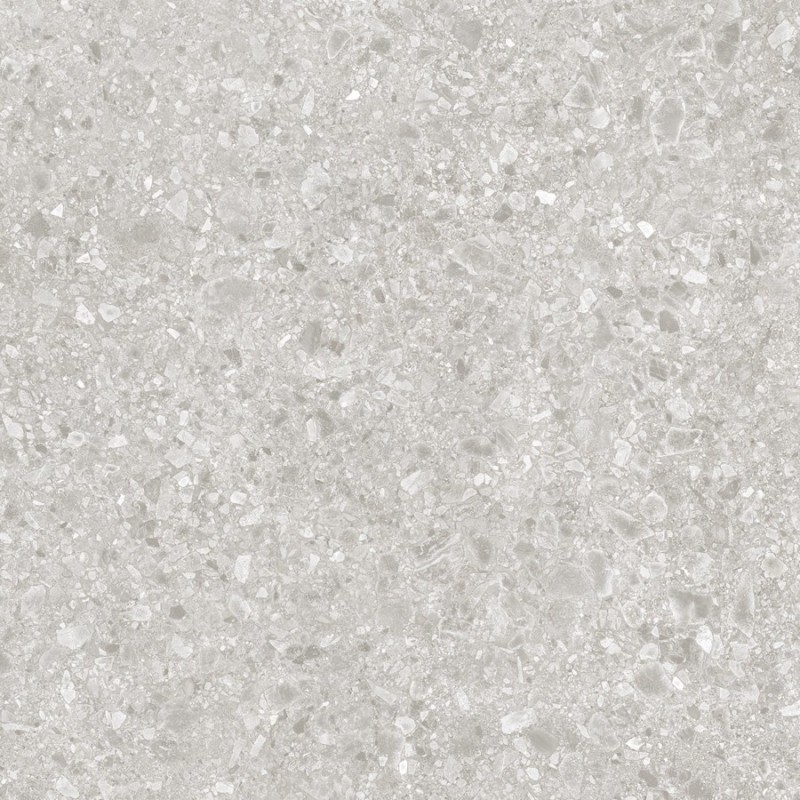 Carrelage imitation terrazzo teinté dans la masse, gris clair rectifié 59.3x59.3, 60x120, 120x120cm Viv ceppo gris