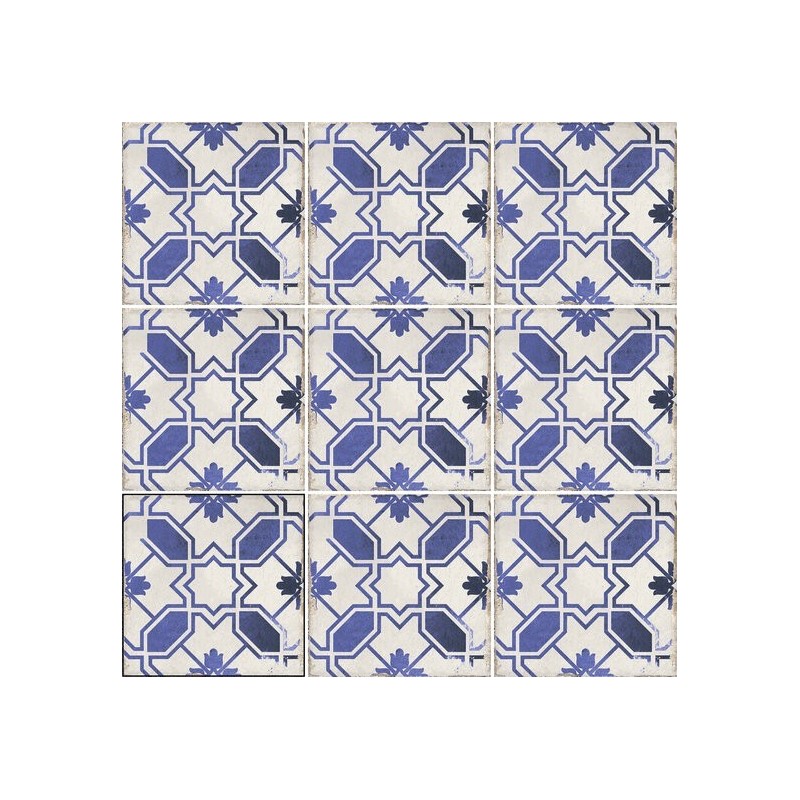 Carrelage imitation carreau ciment bleu 15x15x0.9cm, R10 apecaleta village