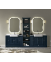 Meuble de salle de bains de style ancien, rétro, art-déco laqué bleu blueberry mat double vasque et 2 miroirs AC18