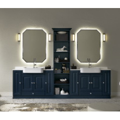 Meuble de salle de bains de style ancien, rétro, art-déco laqué bleu blueberry mat double vasque et 2 miroirs AC18