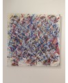 Peinture contemporaine, tableau moderne abstrait, acrylique sur toile 100x100cm intitulée: hommes qui marchent striés