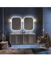 Meuble de salle de bain double vasque de style art-déco, rétro couleur taupe tortora mat avec 2 miroirs DH13