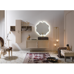 Meuble de salle de bain de style art-déco, rétro beige mat avec armoire et miroir comp DH20