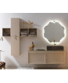 Meuble de salle de bain de style art-déco, rétro beige mat avec armoire et miroir comp DH20