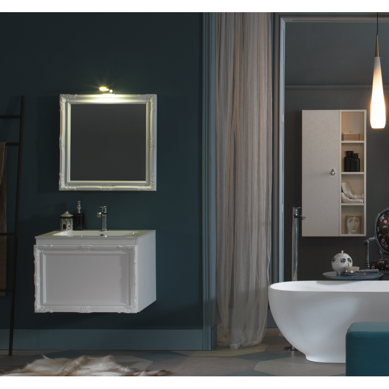 Meuble de salle de bain de style art-déco, rétro blanc mat avec armoire et miroir comp DH18A