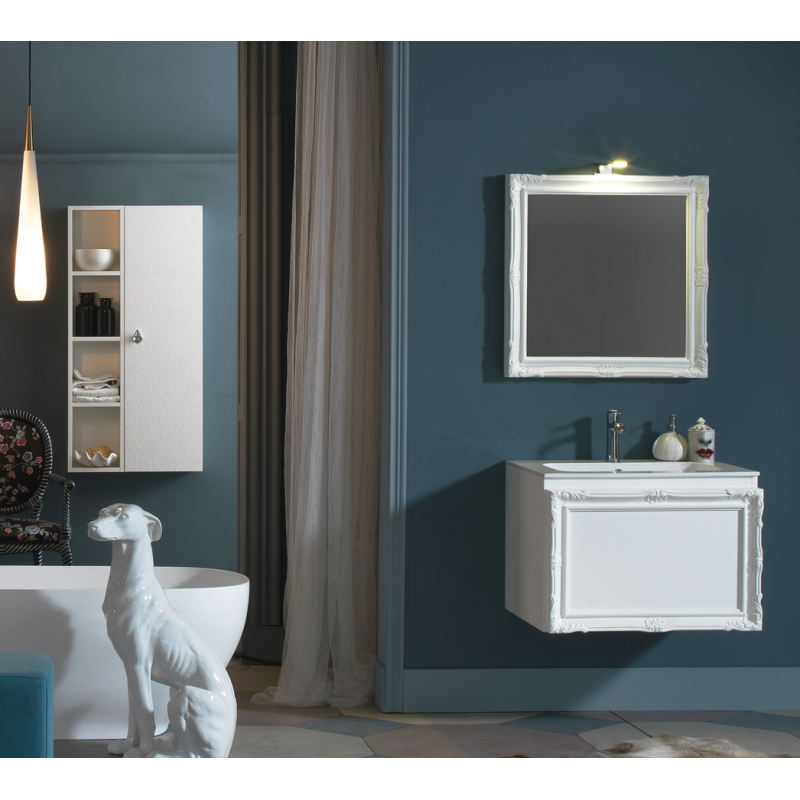 Meuble de salle de bain de style art-déco, rétro blanc mat avec armoire et miroir comp DH18A