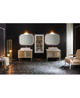 Deux meubles de salle de bain de style art-déco, rétro beige chambagne mat avec armoire et miroir comp DH15