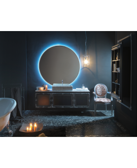 Meuble de salle de bain de style art-déco, rétro noir mat avec armoire et miroir comp DH10