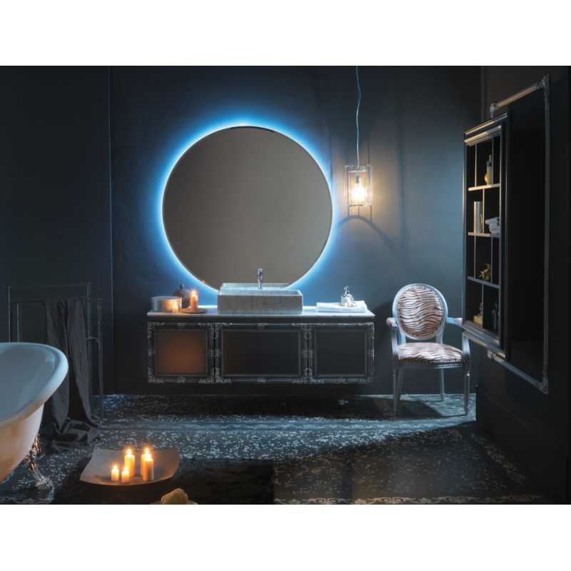 Meuble de salle de bain de style art-déco, rétro noir mat avec armoire et miroir comp DH10