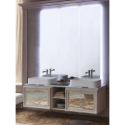 Meuble de salle de bain double vasque de style art-déco, rétro laqué beige mat avec miroir comp DH16