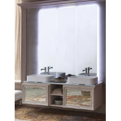 Meuble de salle de bain double vasque de style art-déco, rétro laqué beige mat avec miroir comp DH16