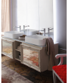 Meuble de salle de bain double vasque de style art-déco, rétro laqué beige mat avec miroir comp DH16
