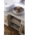 Meuble de salle de bain double vasque de style art-déco, rétro laqué beige mat avec miroir comp DH16
