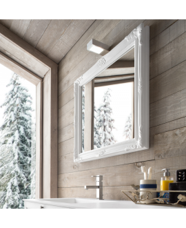 Miroir salle de bain, art-déco 70x70x6cm, ou 70x95x6cm sans éclairage, avec cadre blanc mat comp louis16