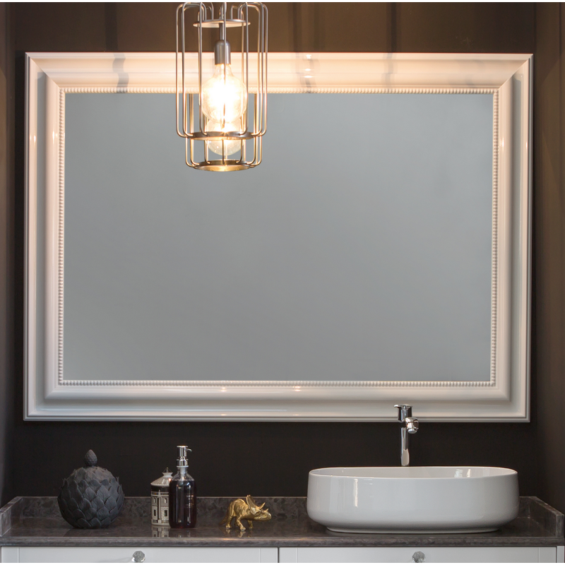 Miroir salle de bain, art-déco sans éclairage, 100x140, 70x120, 100x120, 140x120cm avec cadre blanc brillant comp lord