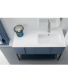 Meuble de salle de bain simple vasque de style contemporain design laqué bleu mat avec miroir et colonne comp BD013