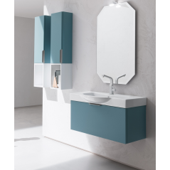 Meuble de salle de bain simple vasque de style contemporain design laqué bleu mat avec miroir et colonne comp BD014