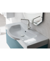 Meuble de salle de bain simple vasque de style contemporain design laqué bleu mat avec miroir et colonne comp BD014
