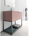 Meuble de salle de bain simple vasque de style contemporain design laqué rose mat avec miroir et colonne comp BD015