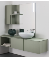 Meuble de salle de bain simple vasque de style contemporain design laqué vert mat avec miroir et colonne comp BD012
