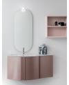 Meuble de salle de bain simple vasque arrondi de style contemporain design laqué rose mat avec 1 miroir et armoire comp BD025