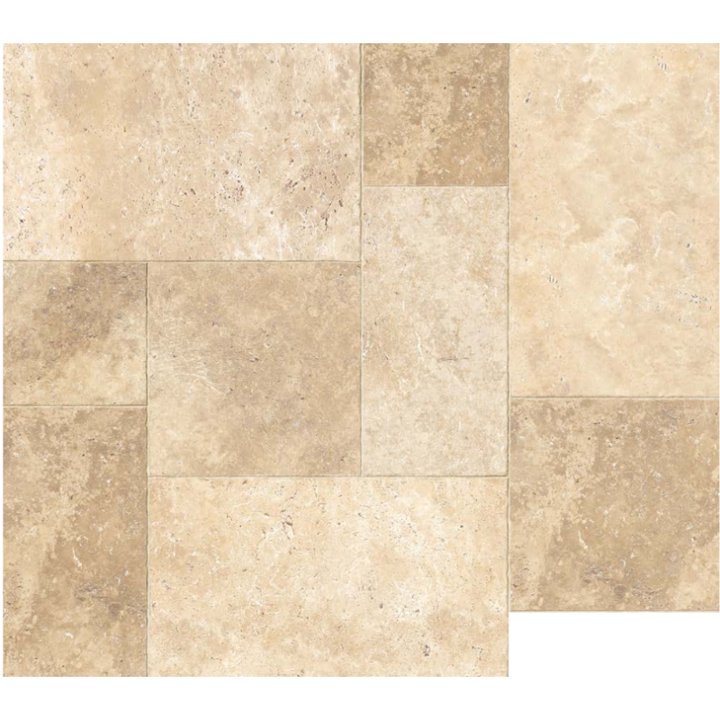 Carrelage imitation travertin beige opus nuancé mat 45.3x75.8cm, 45.3x45.3cm, 30x60.5cm, 30x30cm edimsénanque mélangé