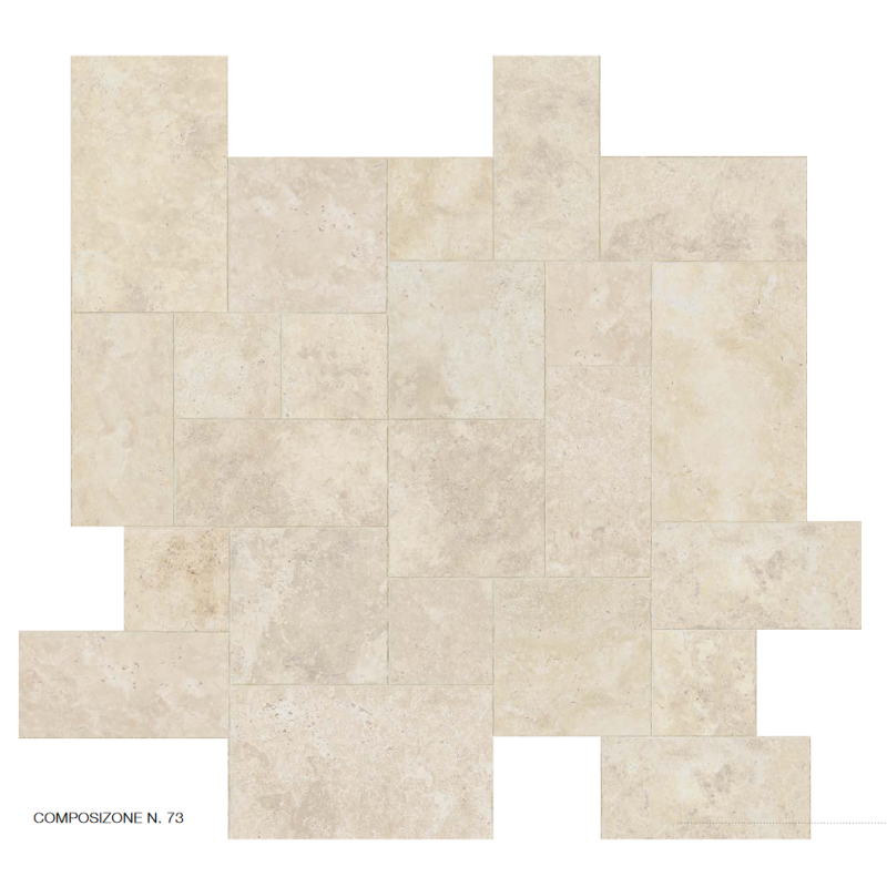 Carrelage imitation travertin clair opus nuancé mat 45.3x75.8cm, 45.3x45.3cm, 30x60.5cm, 30x30cm edimsénanque clair.