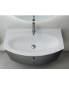 Meuble de salle de bain simple vasque arrondi de style contemporain laqué aluminium mat avec 1 miroir et armoire comp BD027
