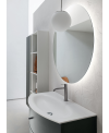 Meuble de salle de bain simple vasque arrondi de style contemporain laqué aluminium mat avec 1 miroir et armoire comp BD027