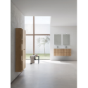 Meuble de salle de bain double vasque de style contemporain mélaminé bois clair mat avec 2 miroirs et armoire comp BD024