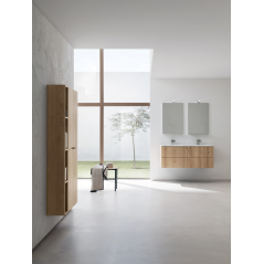 Meuble de salle de bain double vasque de style contemporain mélaminé bois clair mat avec 2 miroirs et armoire comp BD024