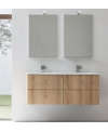Meuble de salle de bain double vasque de style contemporain mélaminé bois clair mat avec 2 miroirs et armoire comp BD024