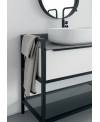 Meuble de salle de bain simple vasque de style contemporain mélaminé bois naturel avec 1 miroir et armoires comp BD010