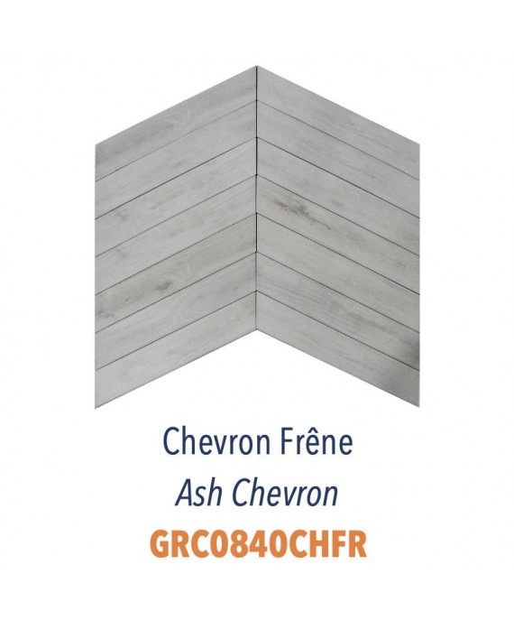 Carrelage imitation bois gris clair point de hongrie 8x40cm epaisseur 9mm D chevron frêne