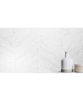 Carrelage imitation marbre blanc point de hongrie 8x40cm epaisseur 9mm D chevron marbre blanc