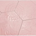 Carrelage décor hexagonal fond rose satiné décor brillant 25x22cm Dif gaudi rose