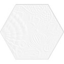 Carrelage décor hexagonal fond blanc satiné décor brillant 25x22cm Dif gaudi blanc