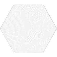 Carrelage décor hexagonal fond blanc satiné décor brillant 25x22cm Dif gaudi blanc